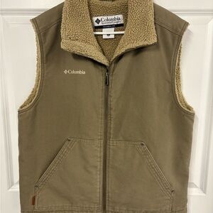 Columbia Canvas Timber Grit Vest Mens Large Brown Olive Green Sherpa Insulated